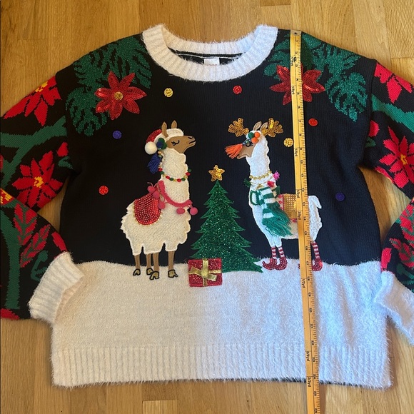 Ugly Christmas Llama Sparkle Sequin Holiday Sweater Women L (12-14) Tacky - Picture 7 of 14